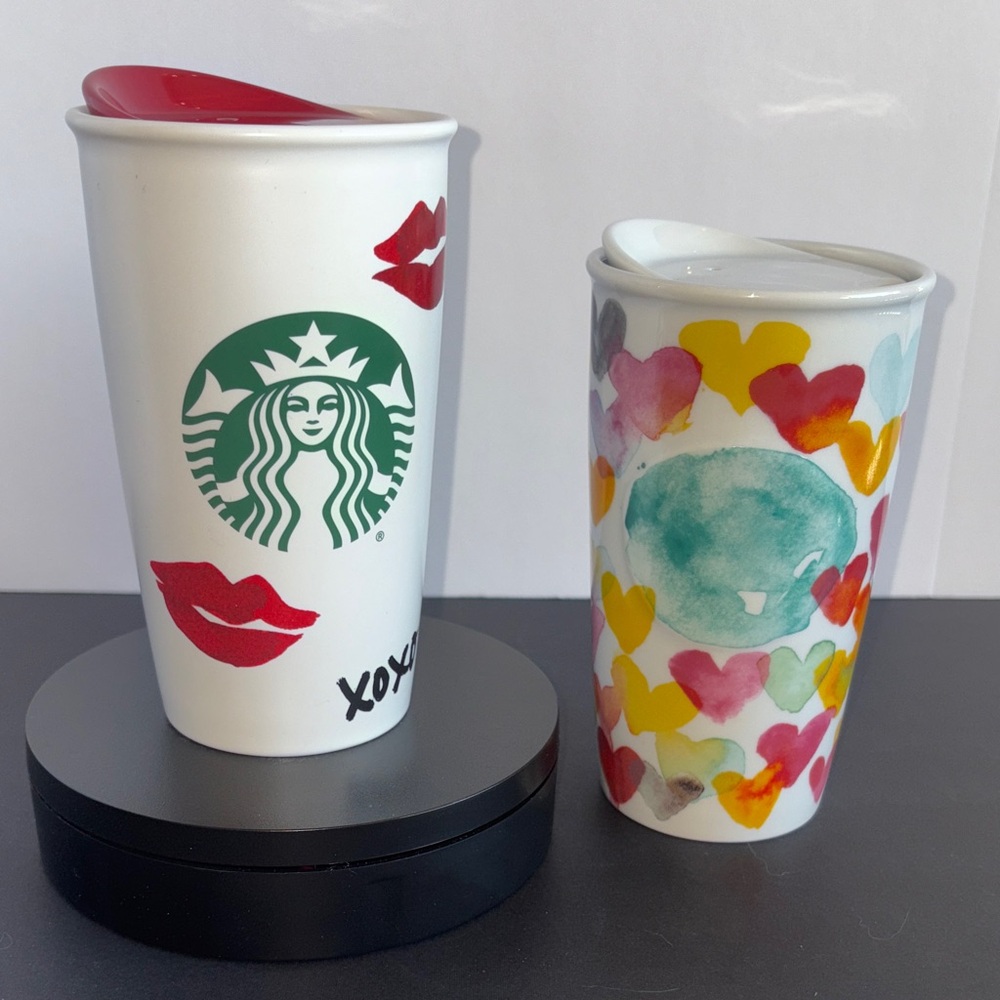 2 Starbucks Lips XOXO Heart Ceramic Tumblers 2015